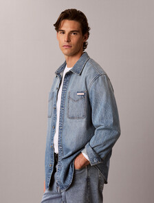 90s Relaxed Logo Denim Overshirt, BOULEVARD BLUES, hi-res