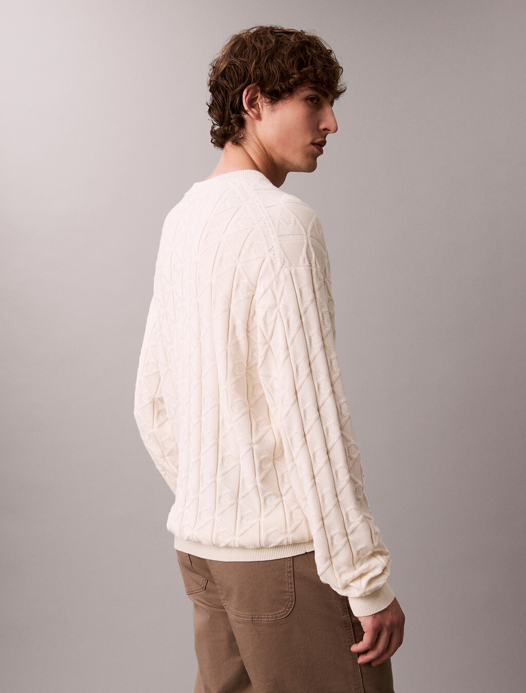 Allover Emblem Logo Relaxed Jumper, Tofu, hi-res