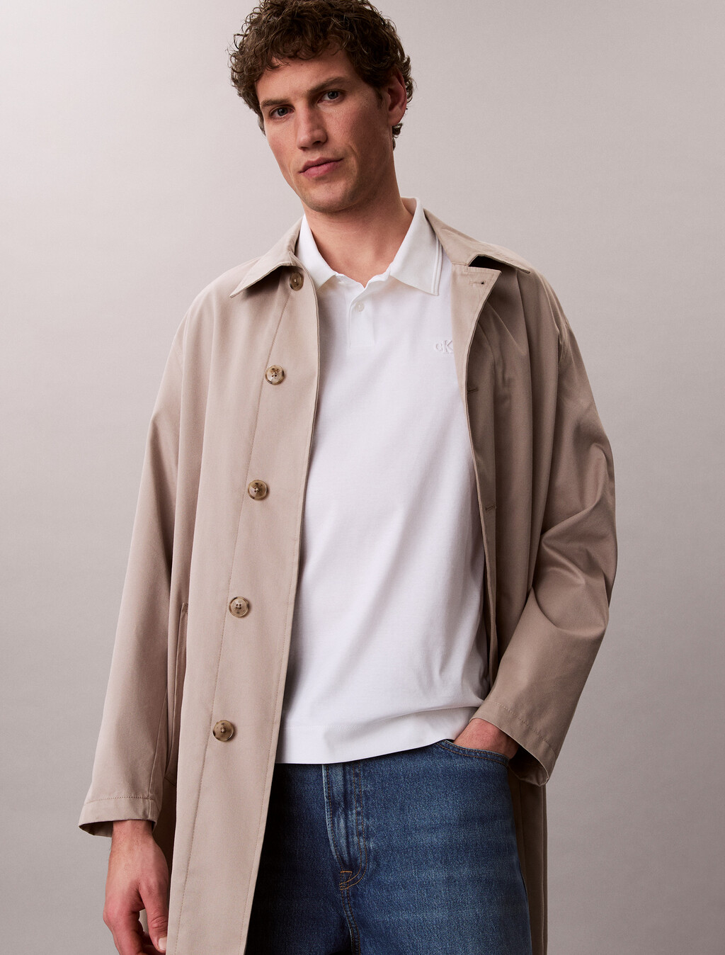 絲光棉修身 Polo 衫, Bright White, hi-res