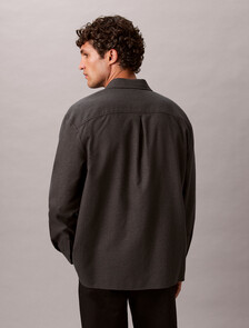 Melange Flannel Relaxed Button-Down Shirt, Black, hi-res