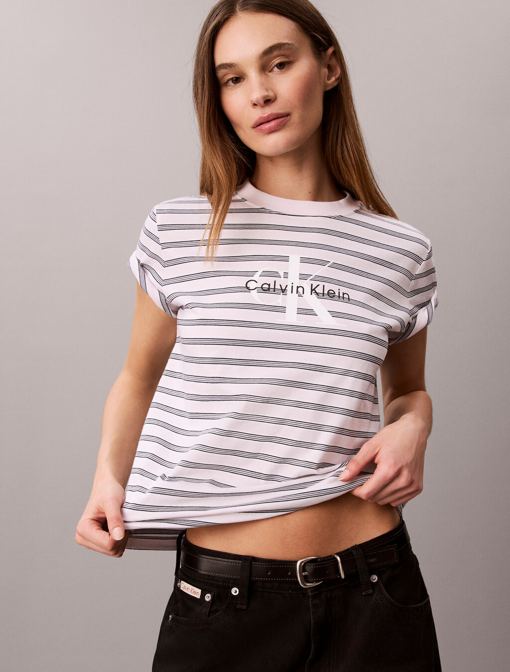 Striped Monogram Logo T-Shirt, Dylan Stripe Crystal Blush, hi-res