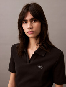 基本款修身 V 領 Polo 衫, Black, hi-res