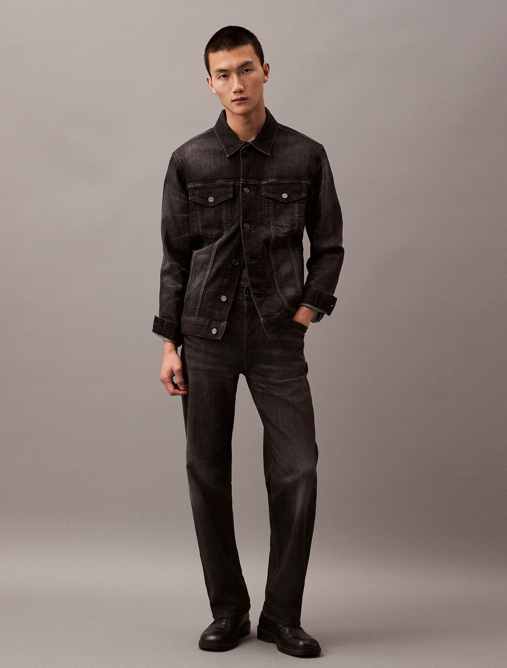 Cashmere Denim Trucker Jacket, MIDNIGHT STONE, hi-res