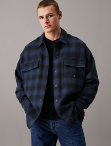 Oversized Checked Shirt Jacket, Black / Ink Check, hi-res