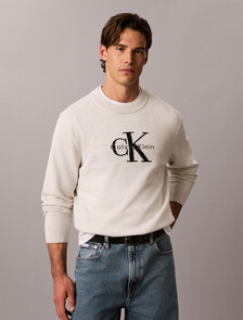 Relaxed Cotton Monologo Graphic Jumper, SNOW HEATHER, hi-res