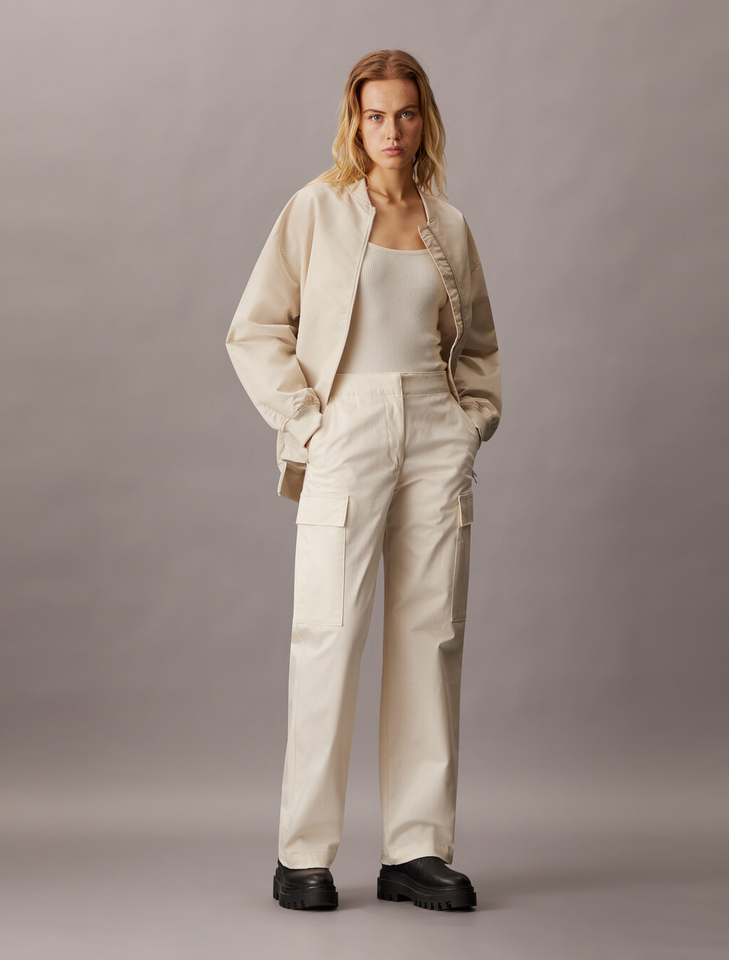 Satin Bomber Jacket, Eggshell, hi-res