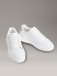 CK Avenue - Leather Logo Trainers, Bright White/Silver, hi-res