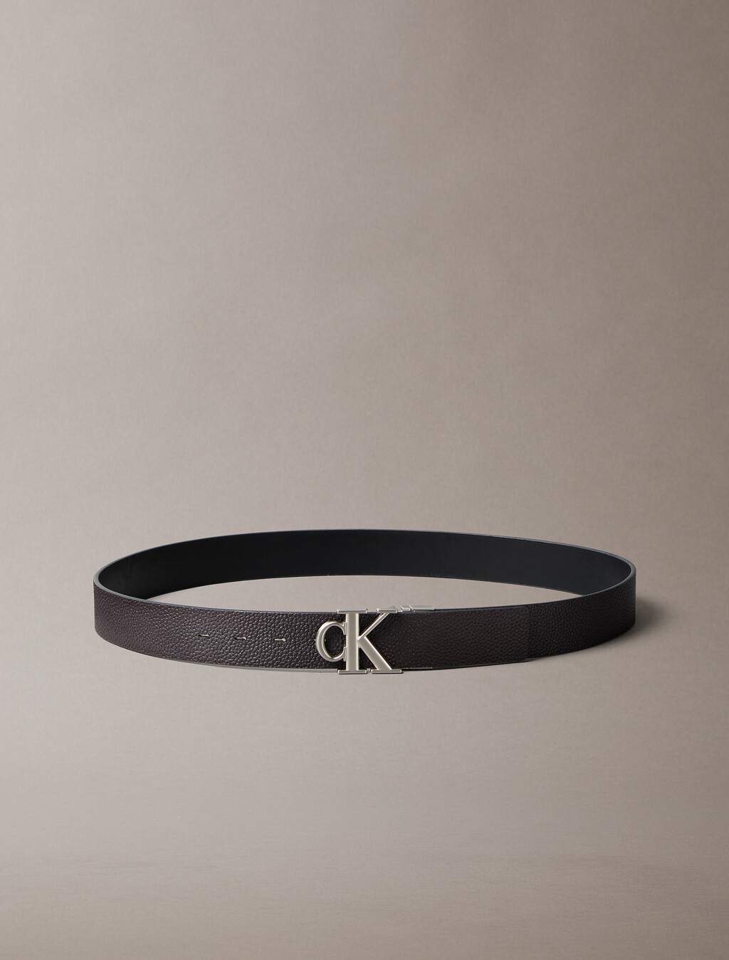 CK Buckle Reversible Tumbled Leather Belt, Black/CK Dark Brown/Brushed Nickel, hi-res