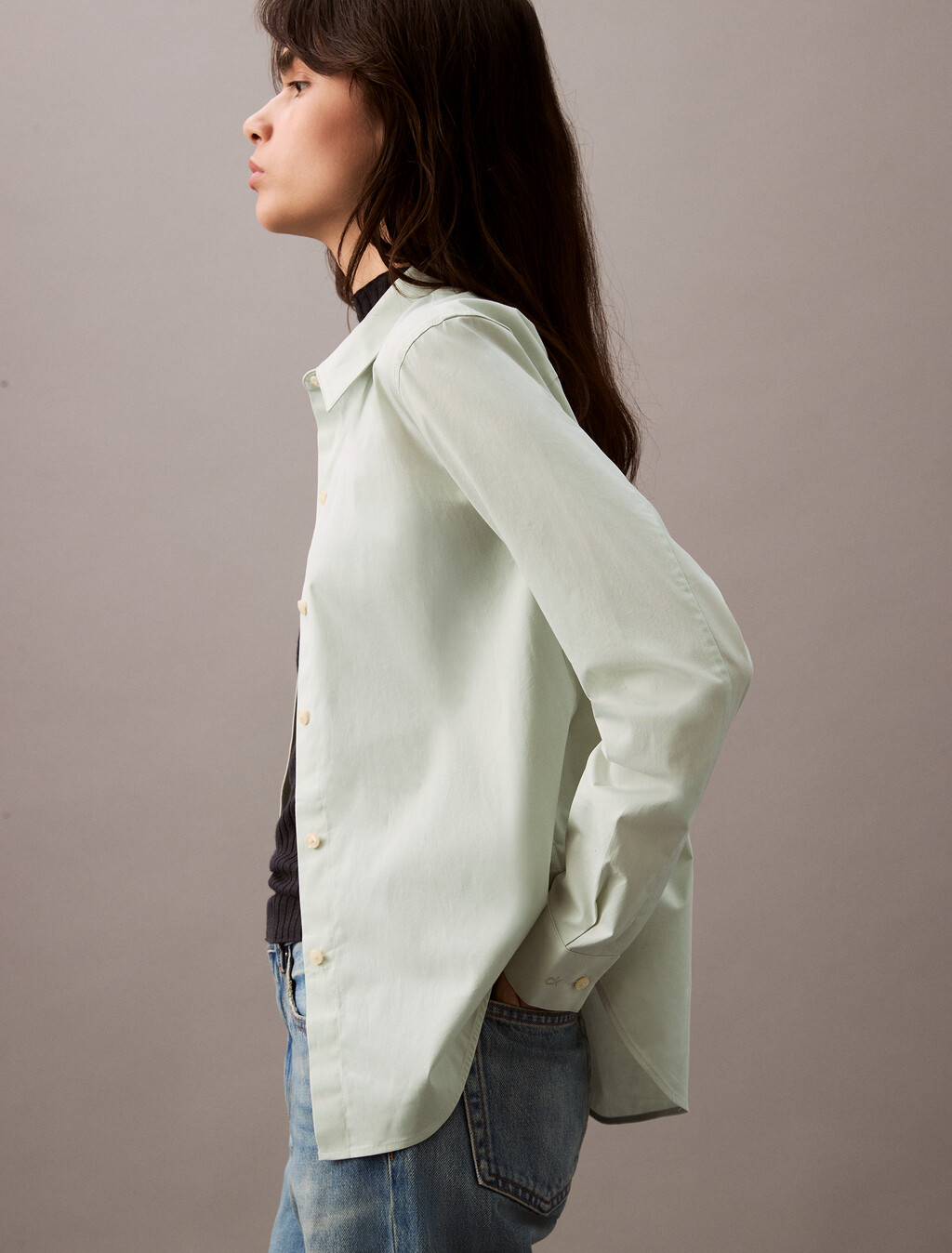 Poplin Classic Stretch Button-Down Shirt, Green Tint, hi-res