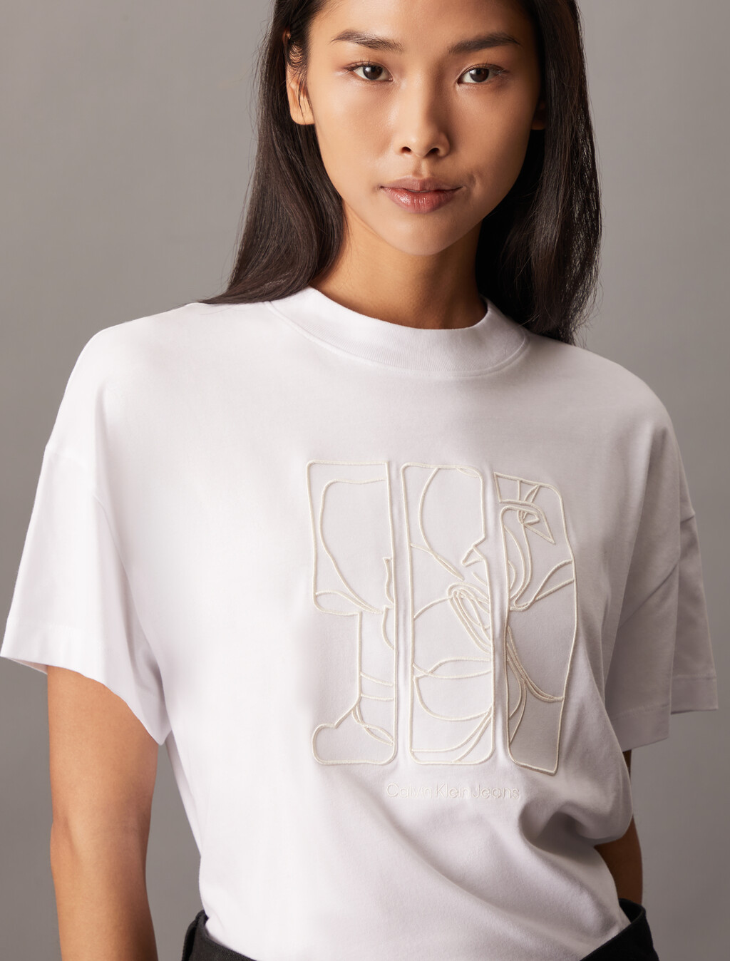Embroidered Relaxed Tee, Bright White, hi-res