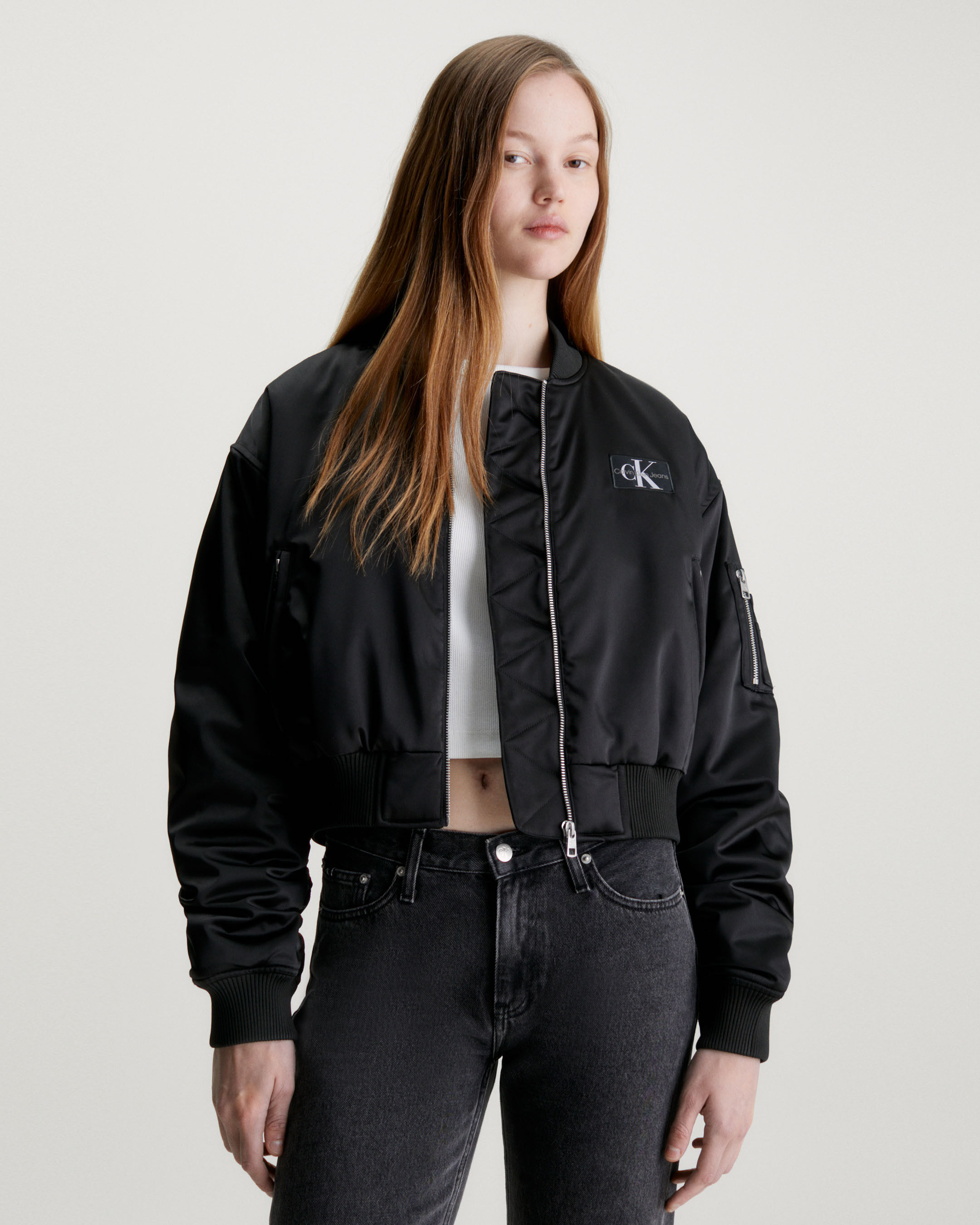 Calvin klein satin bomber jacket new arrivals