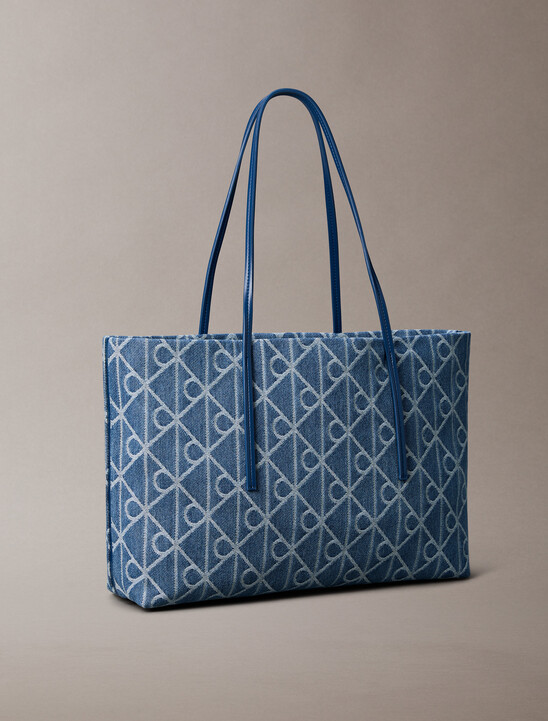 Large Denim Jacquard Tote Bag with Pouch