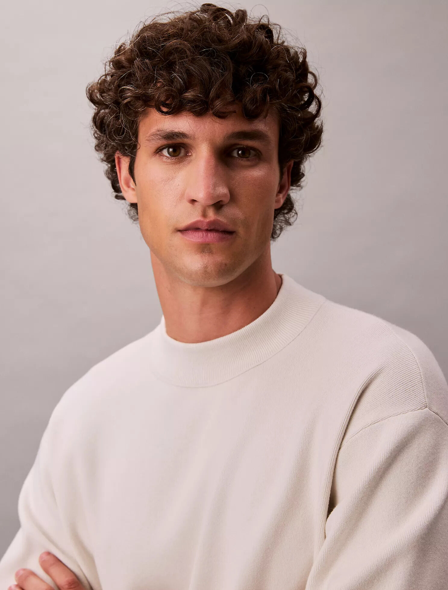 Tech Knit Boxy Mock Neck Jumper | natural | Calvin Klein Taiwan