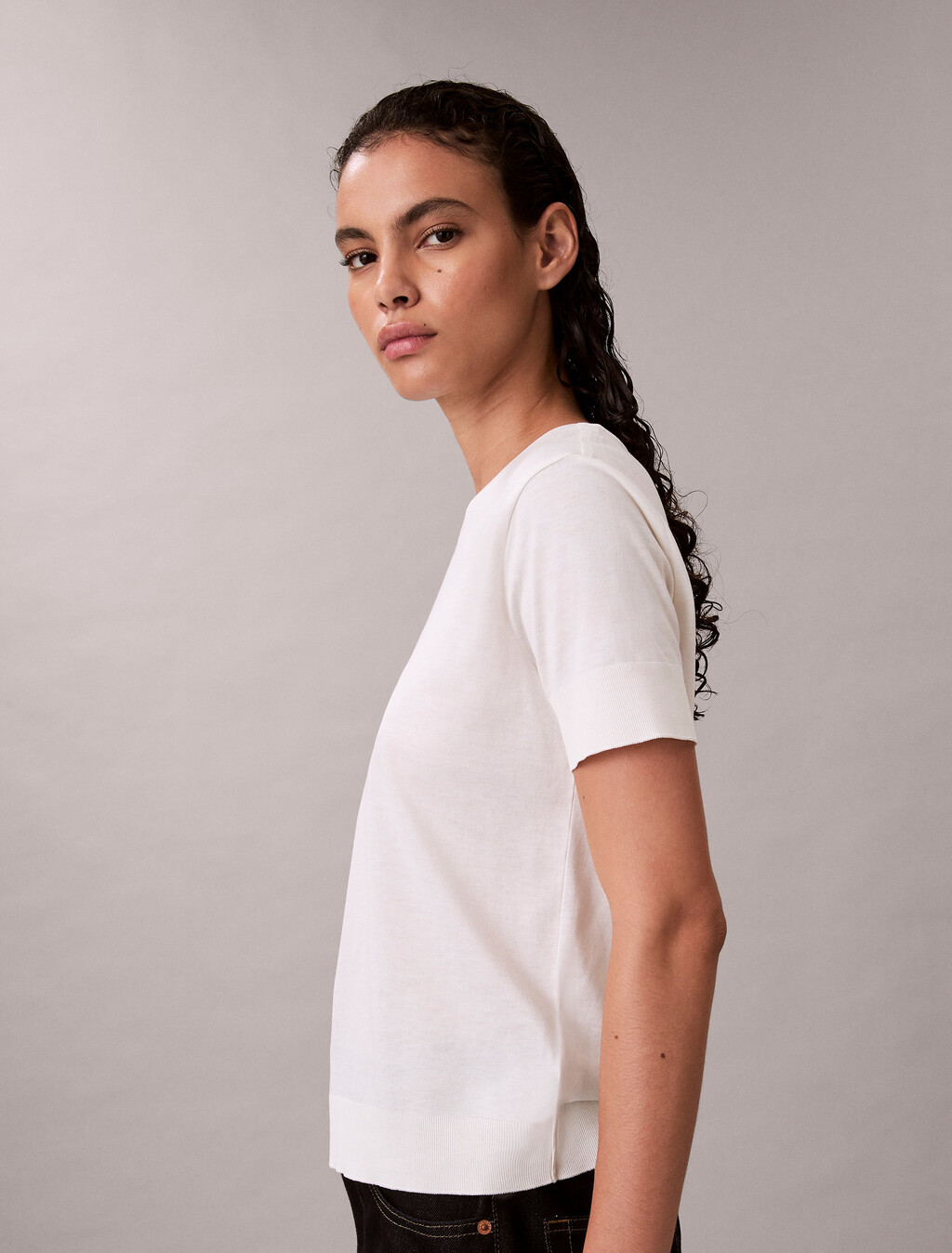 絲棉混紡圓領上衣, Snow White, hi-res