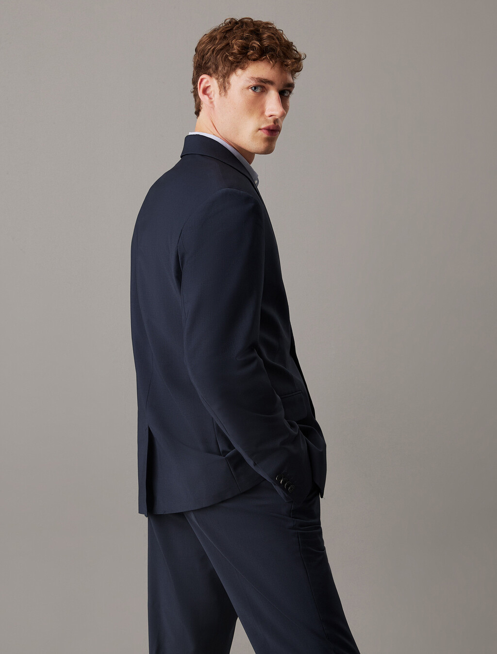 Refined Wool Blend Slim Blazer, Dark Sapphire, hi-res