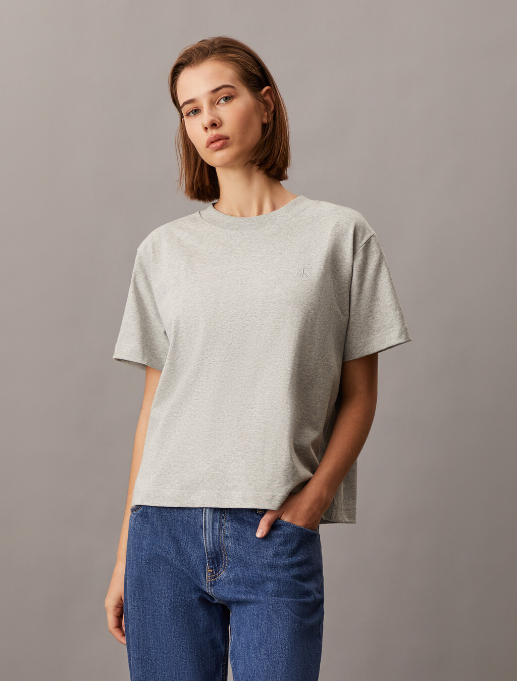 Monogram Embroidery Tee, Light Grey Heather, hi-res