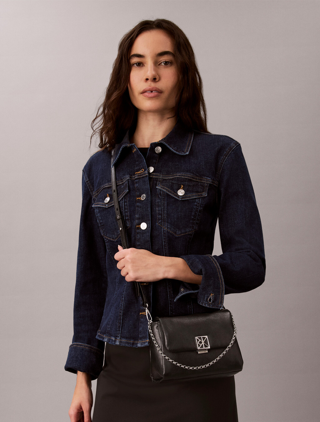 Padded Emblem Hardware Crossbody Bag, Black, hi-res