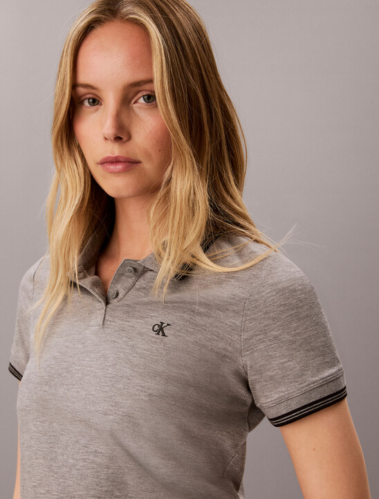 Feminine Pique Stripe Trim Polo