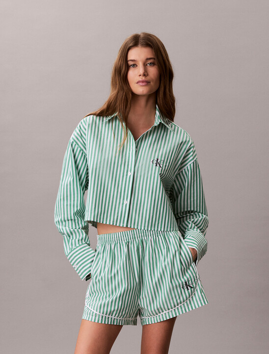 Cropped Cotton Poplin Pyjama Top