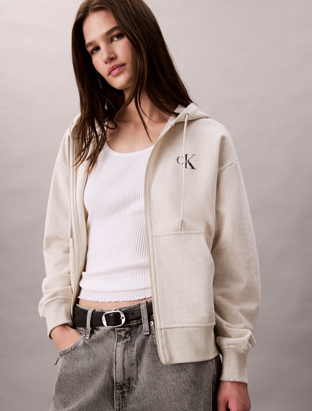 Monogram 棉質毛圈布連帽外套, Vanilla Heather, hi-res