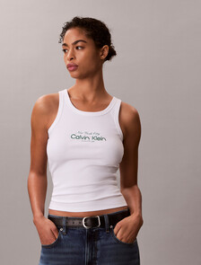 修身羅紋棉質背心, Bright White, hi-res