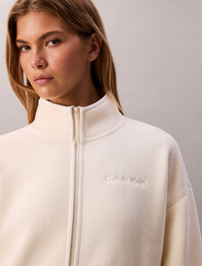 Fleece Relaxed Mock Neck Jacket, Antique White, hi-res