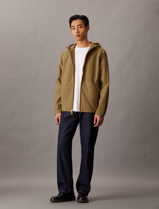 皺面尼龍連帽風衣