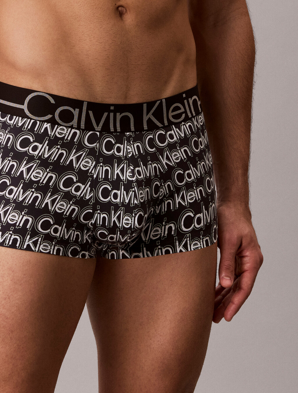 Icon 超細纖維彈性金屬感低腰平口內褲, ECHO LOGO BLACK, hi-res