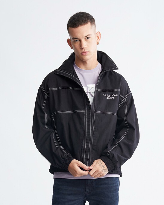 Varsity Curved Logo Stand Collar Jacket