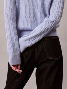 Merino Wool Blend Cable Cardigan, Casual Blue, hi-res