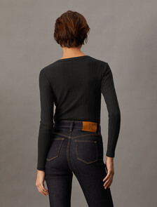 Boat Neck Rib Knit Slim Top, Ck Black, hi-res
