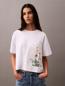 短版花朵圖案 T 恤, Brilliant White, hi-res