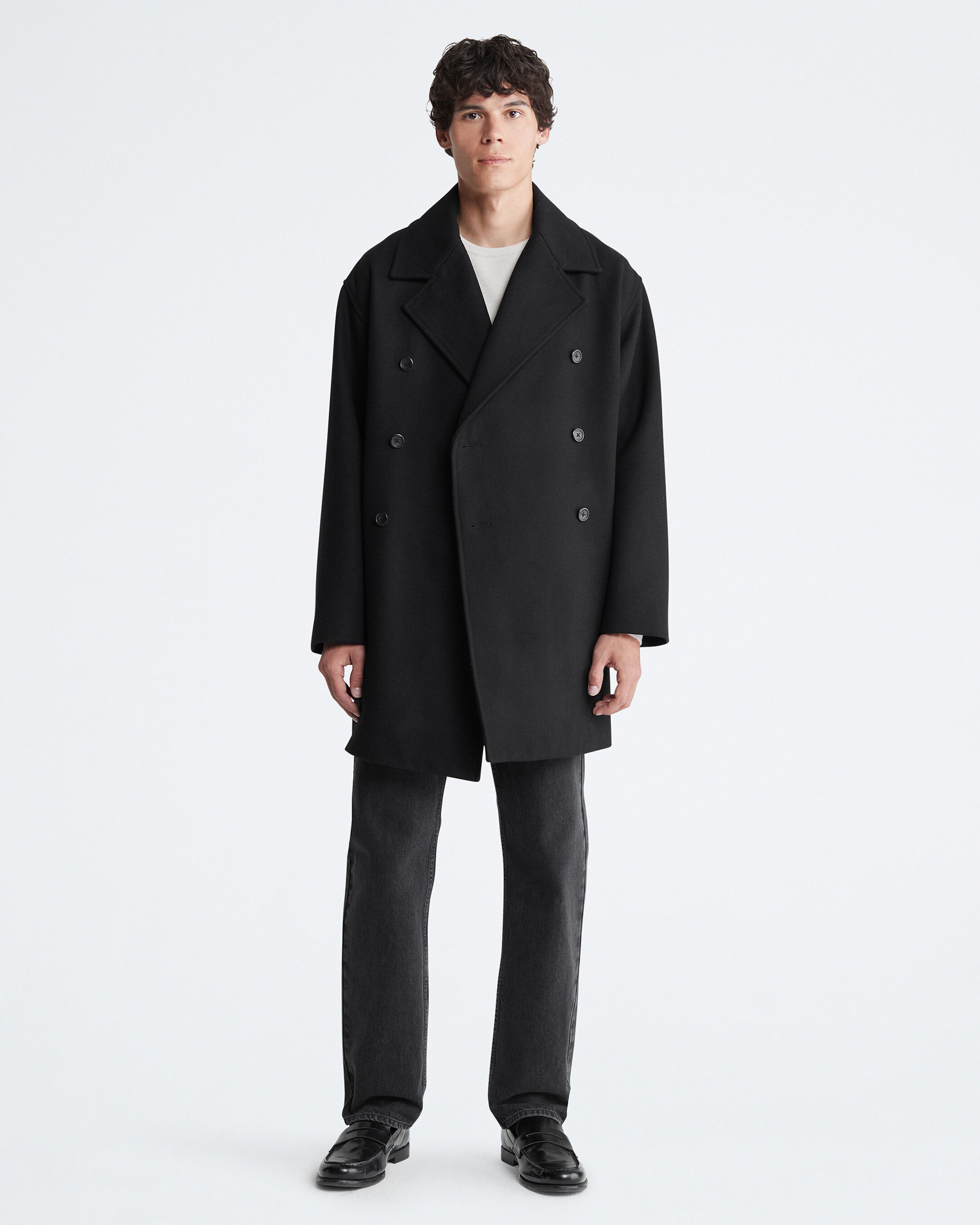 Wool blend double discount breasted coat