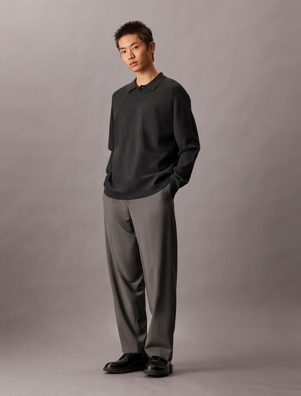 Tech Knit Sweater Polo Shirt, Gunmetal Htr, hi-res