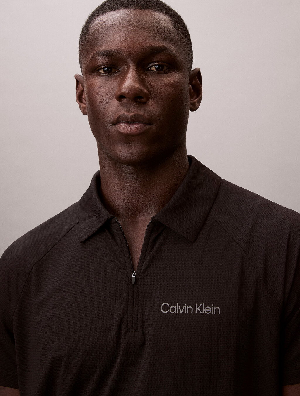 Zip Pique Sport Polo Shirt, Black, hi-res