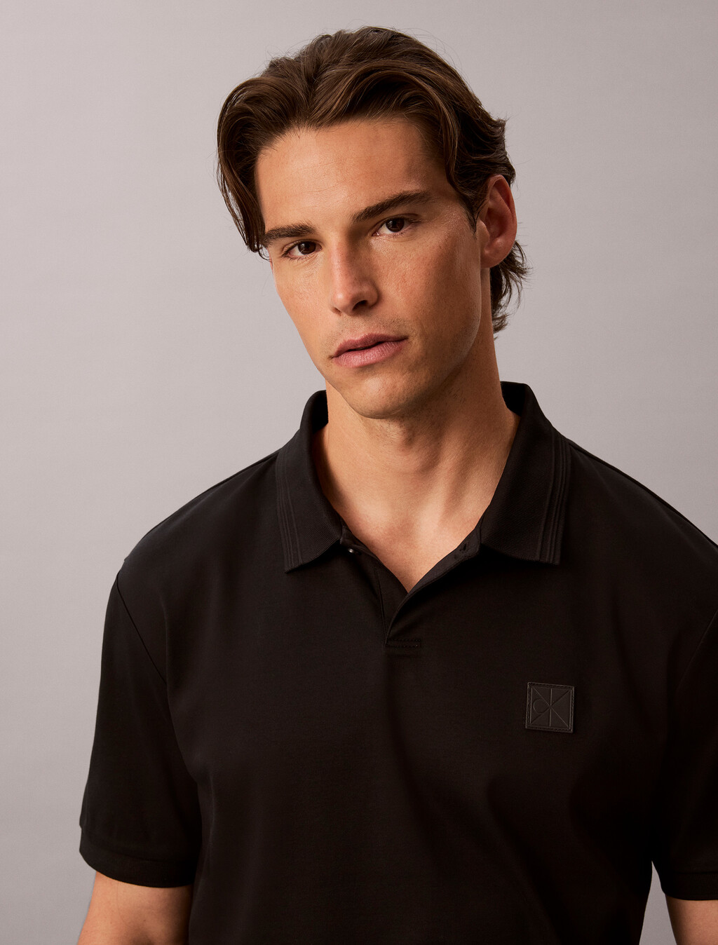 絲光雙面針織棉 Polo 衫, Black, hi-res