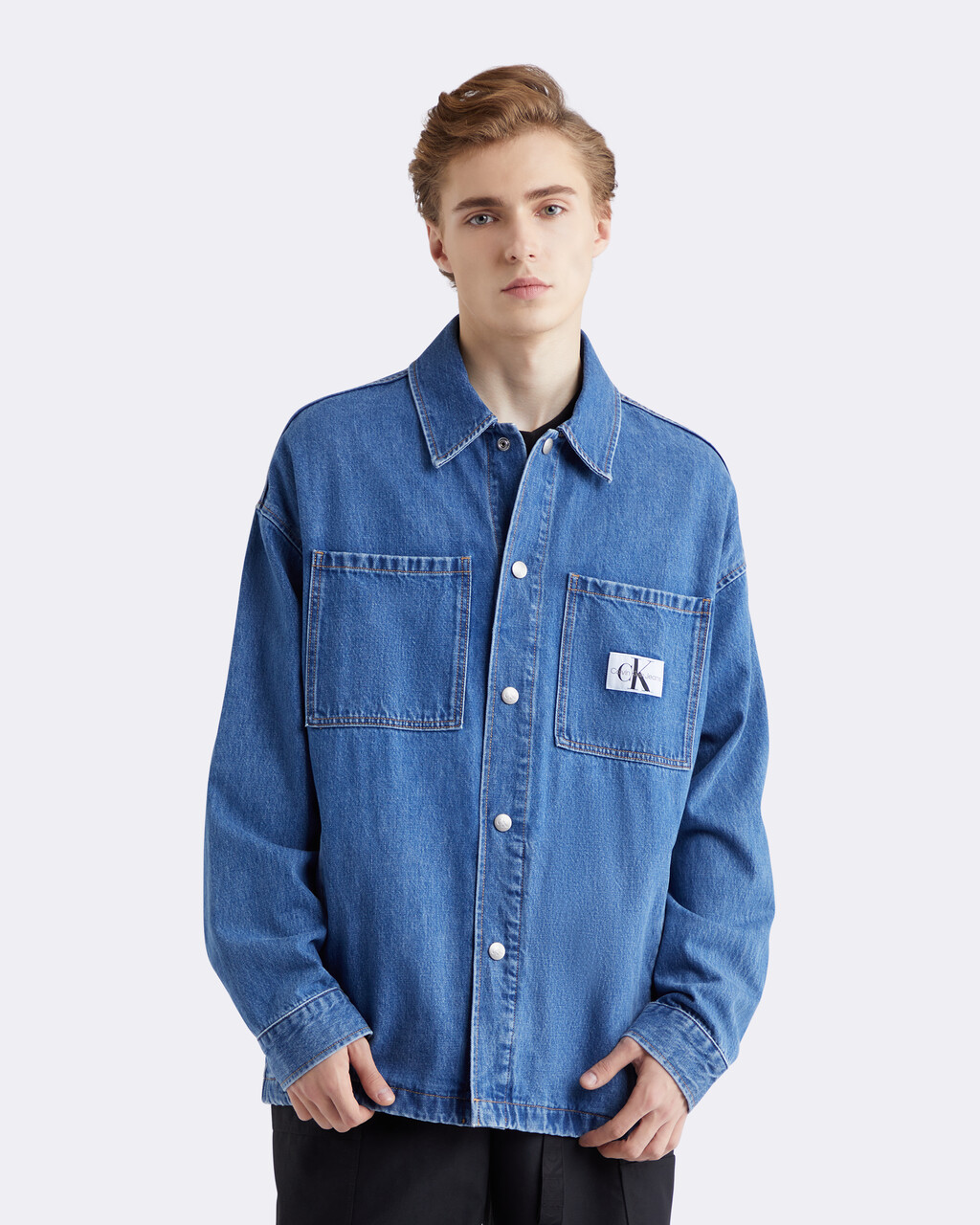 Recycled Cotton Oversized Denim Overshirt | blue | Calvin Klein Taiwan