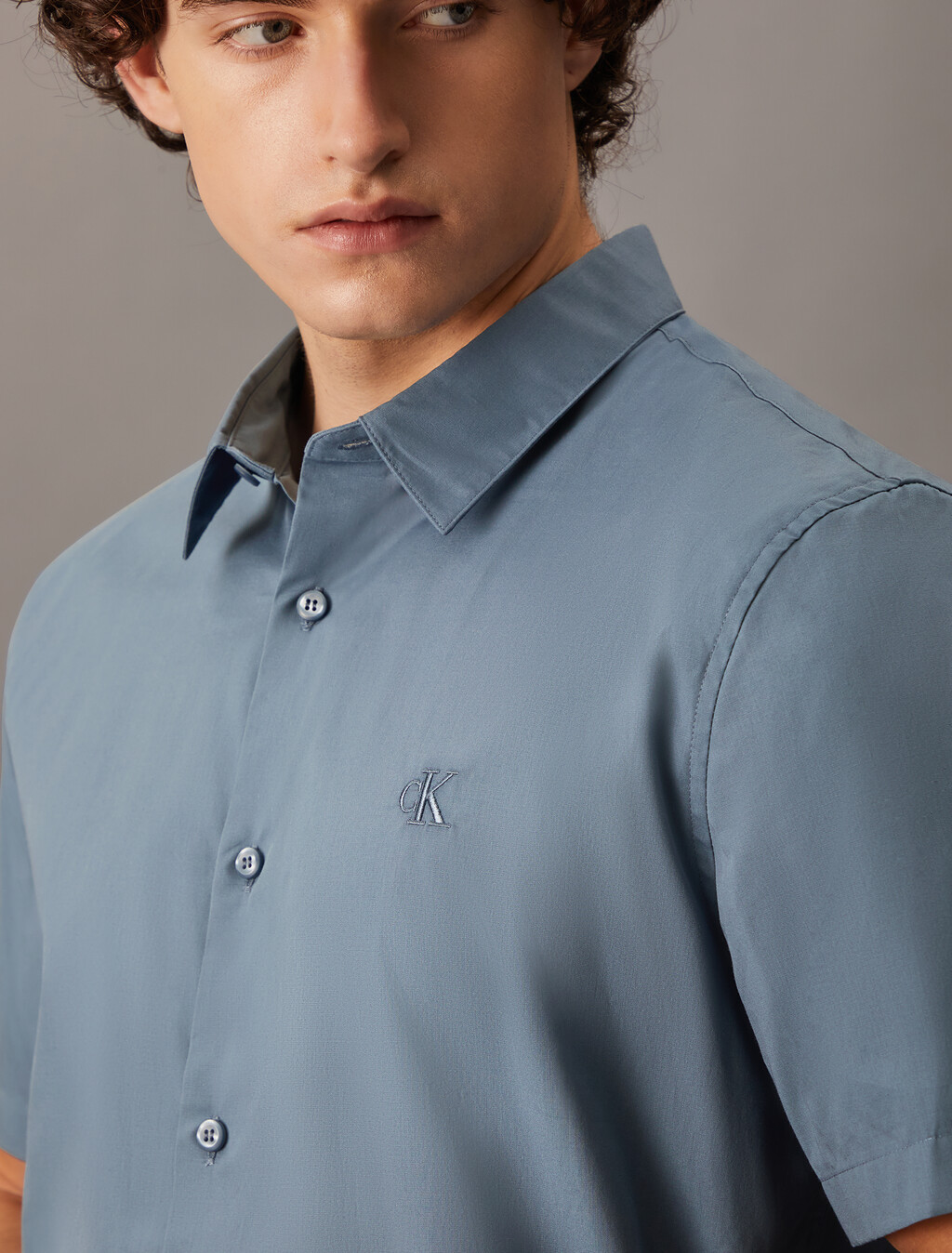 Essentials Monogram Slim Shirt, China Blue, hi-res
