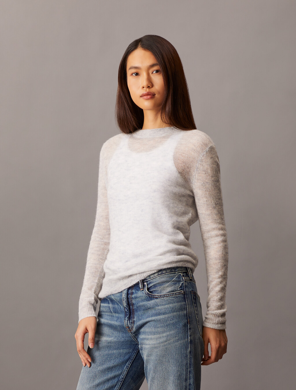 Sheer Alpaca Fine Gauge Crewneck Sweater, Executive Blue, hi-res