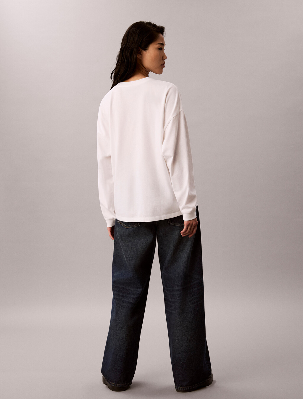 Long Sleeve Denim Appliqu&eacute; Monogram Logo T-Shirt, Bright White, hi-res