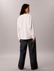Long Sleeve Denim Appliqu&eacute; Monogram Logo T-Shirt, Bright White, hi-res
