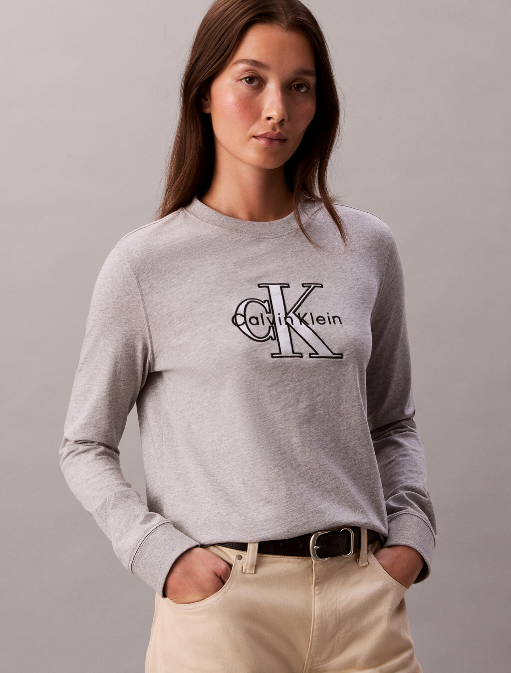 Monogram 標誌長袖 T 恤, BC06 Grey Heather, hi-res