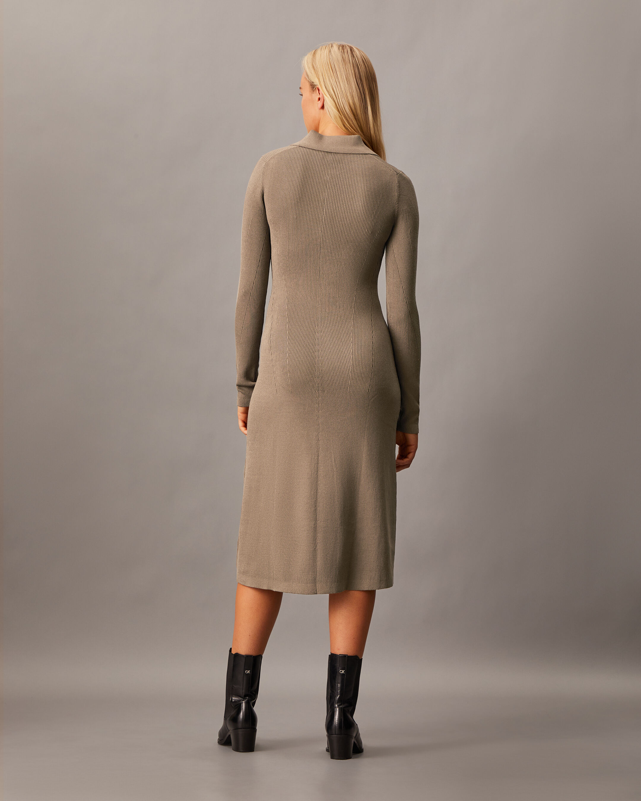 Fit & Flare Maxi Polo Dress | grey | Calvin Klein Taiwan