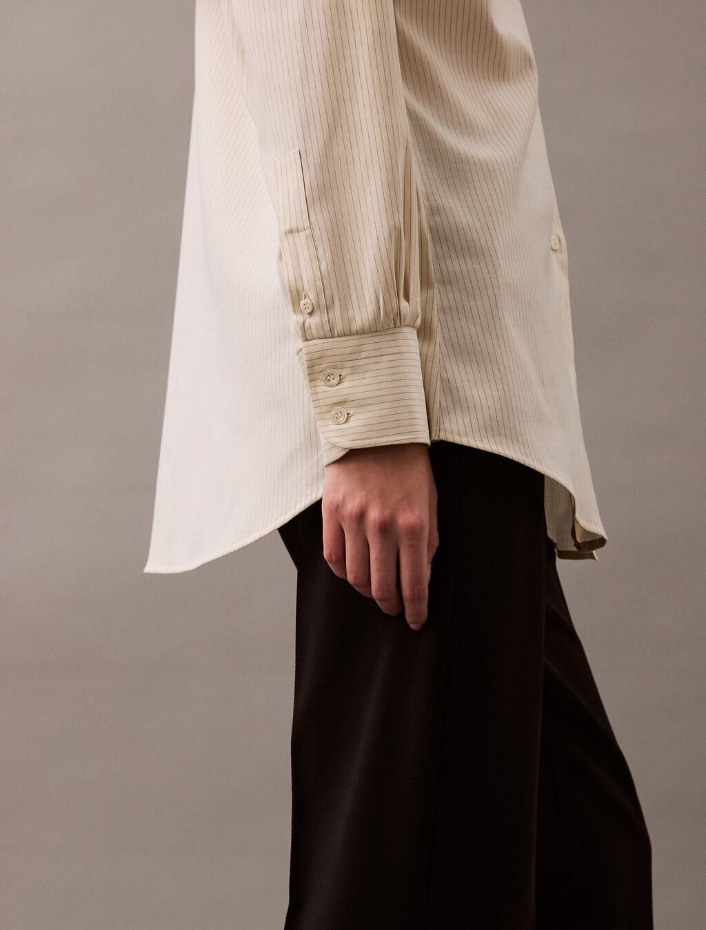 Relaxed Wool Blend Button-Down Shirt, Ivory / Charcoal #0021, hi-res