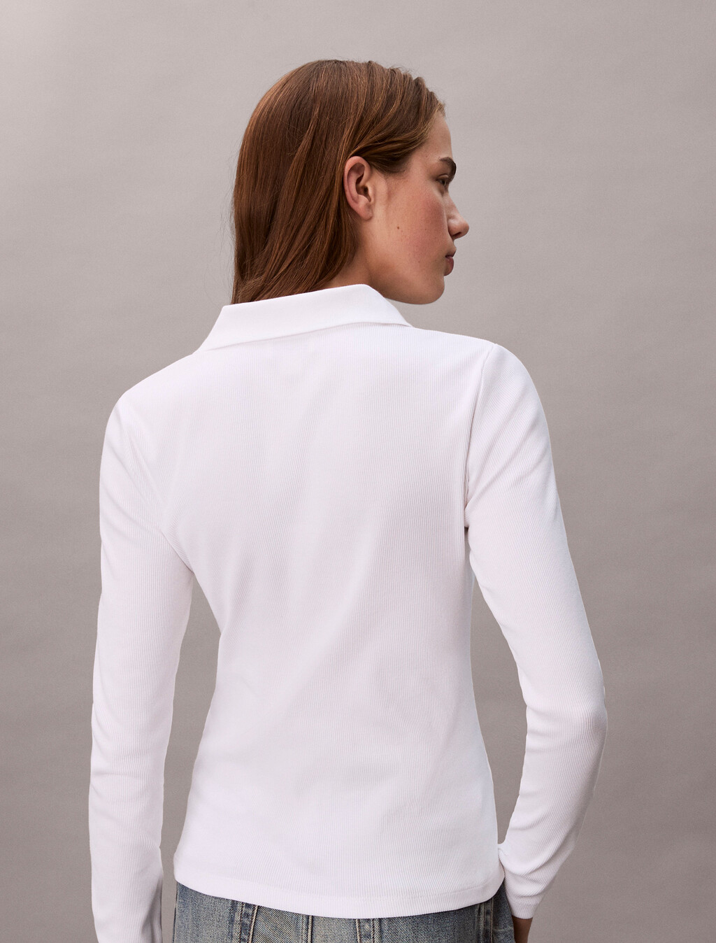 Woven Monologo Rib Collared Top, Brilliant White, hi-res