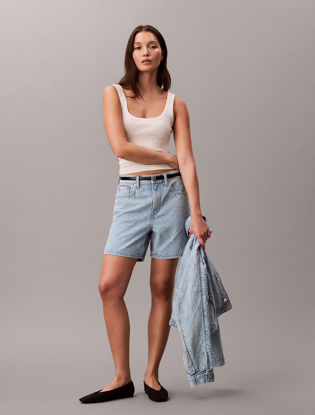 90s Straight Needle punch Denim Short, CK TROPIC, hi-res