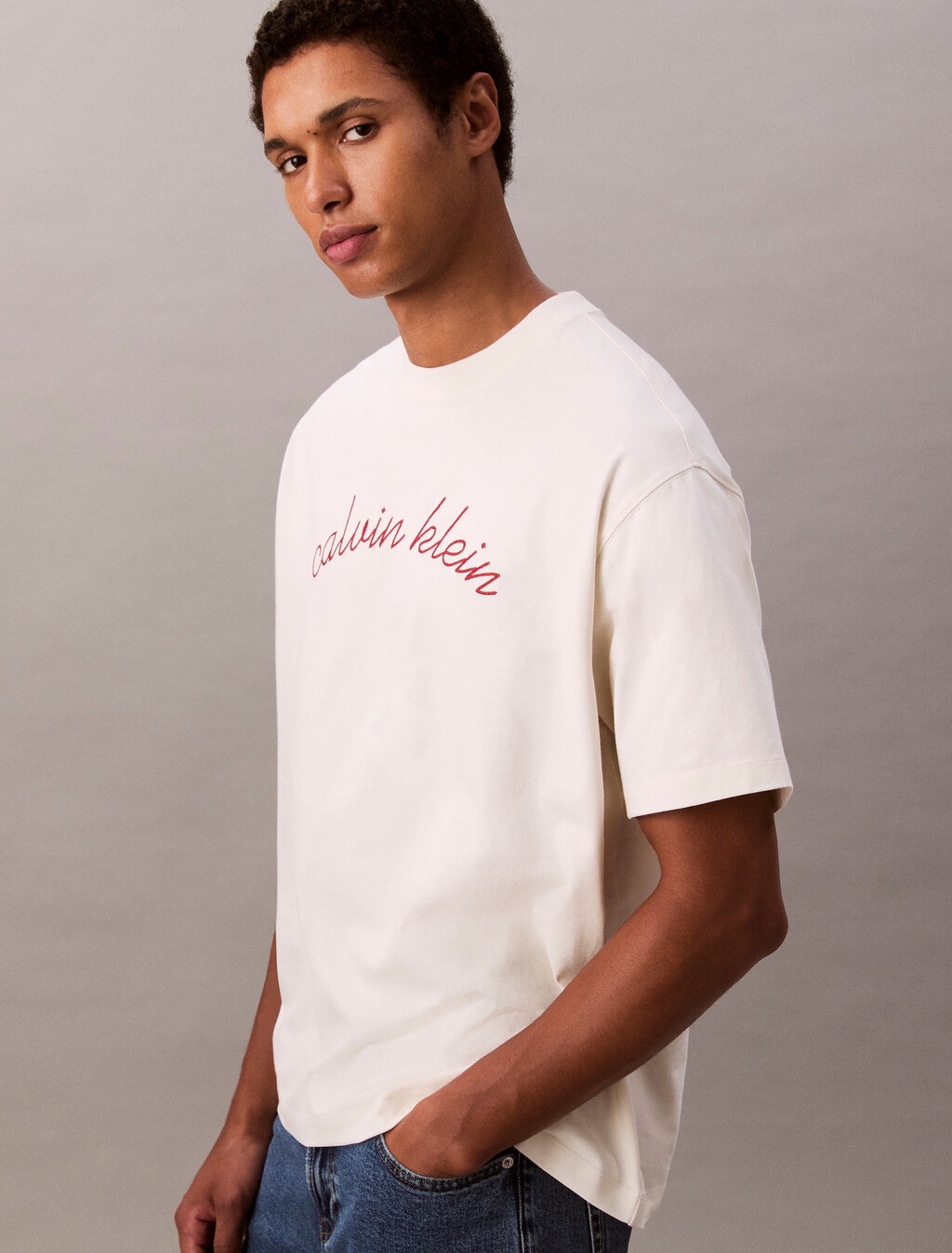 Embroidered Logo T-shirt, Tofu, hi-res