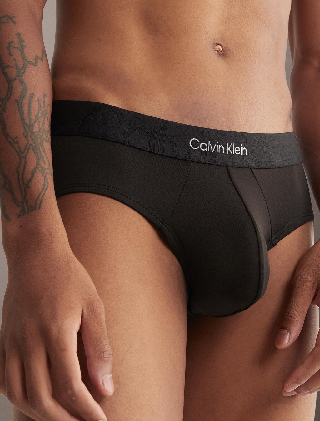 Embossed Icon Microfiber Hipster Briefs, Black, hi-res