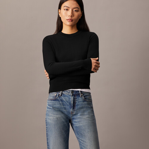 技術美麗諾羊毛圓領毛衣 Black