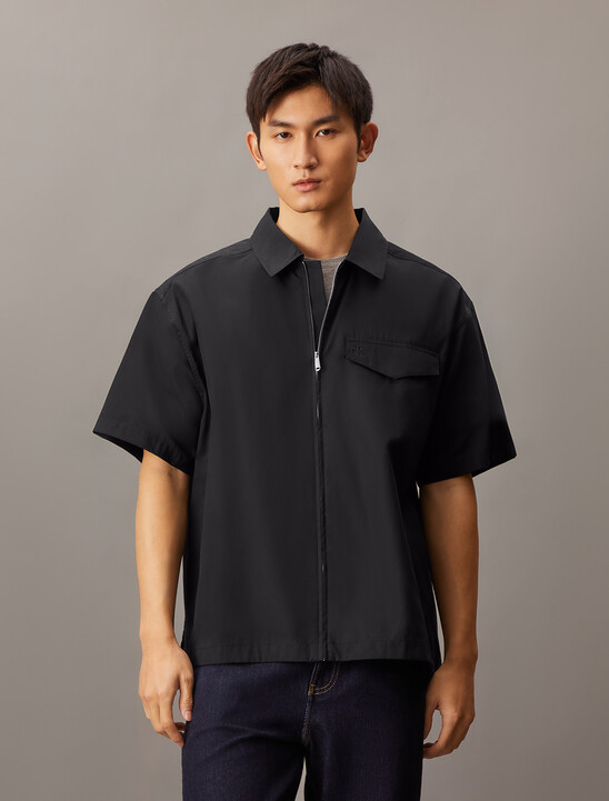 Zip Up Poplin Shirt